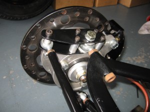 Front RHS upright with brakes and steering arm fitted