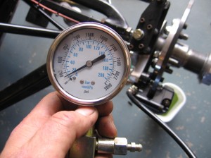 Front Brake calipers testing pressure on gauge